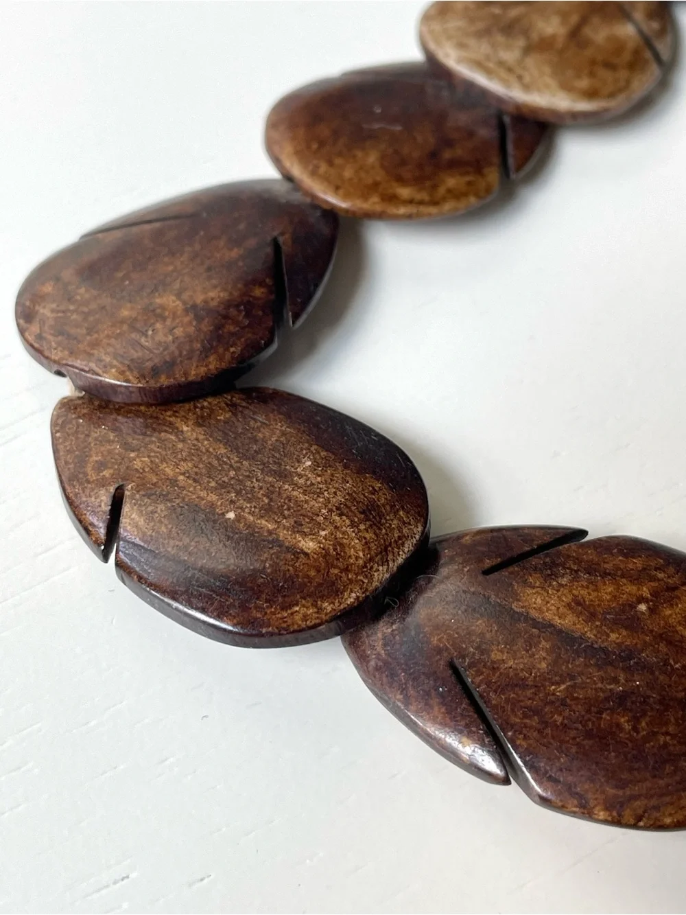 Vintage polished wood fish beaded necklace coastal boho
